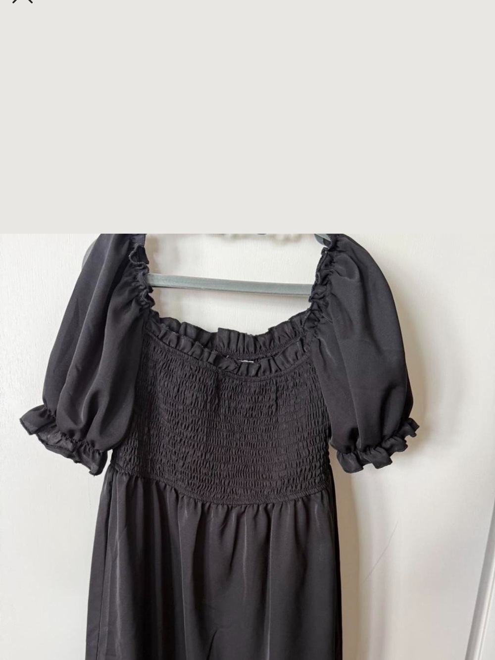 Smocked Square Neck Midi Dress with Puff Sleeves - Black